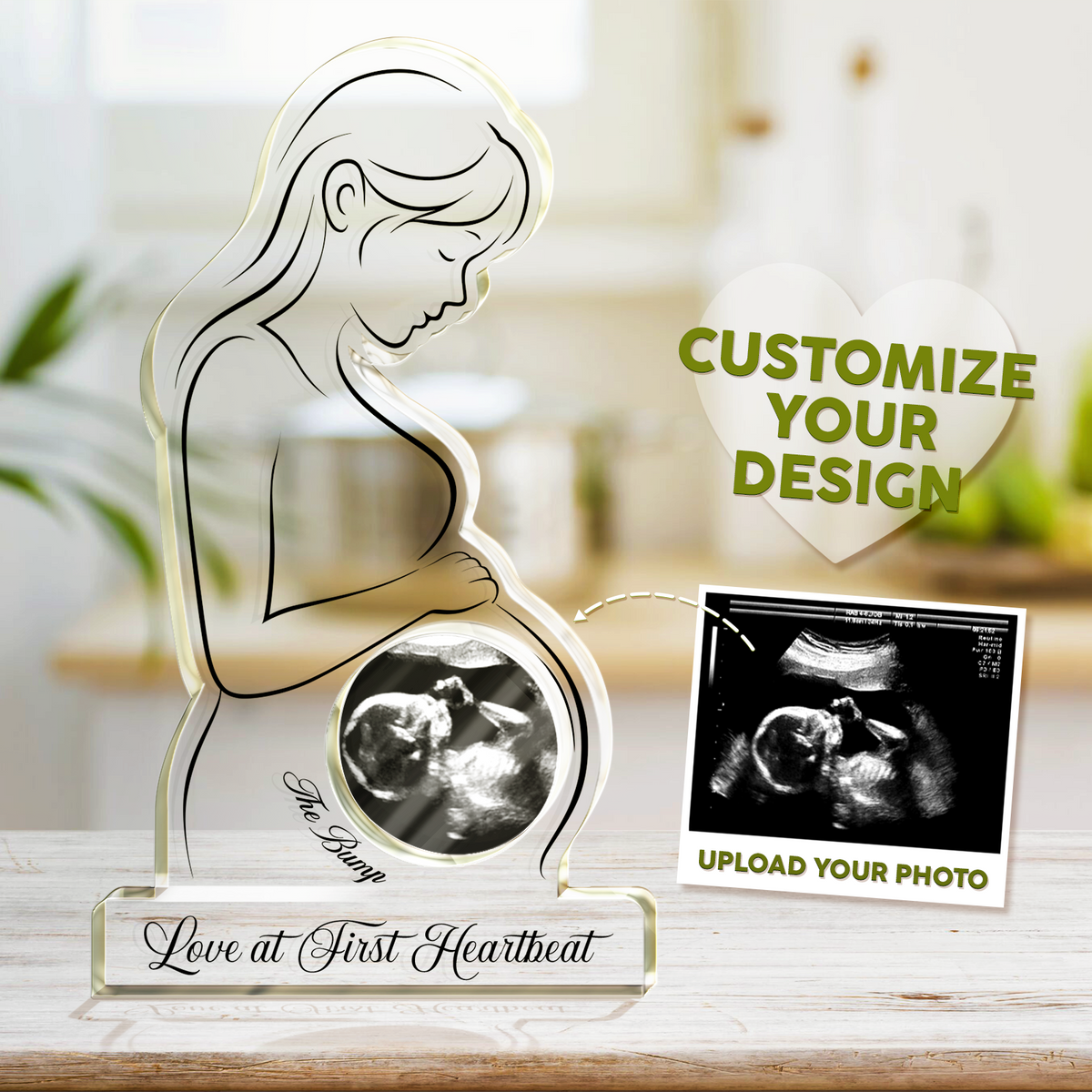 Personalized acrylic plaque for mom featuring a custom design with a baby ultrasound image