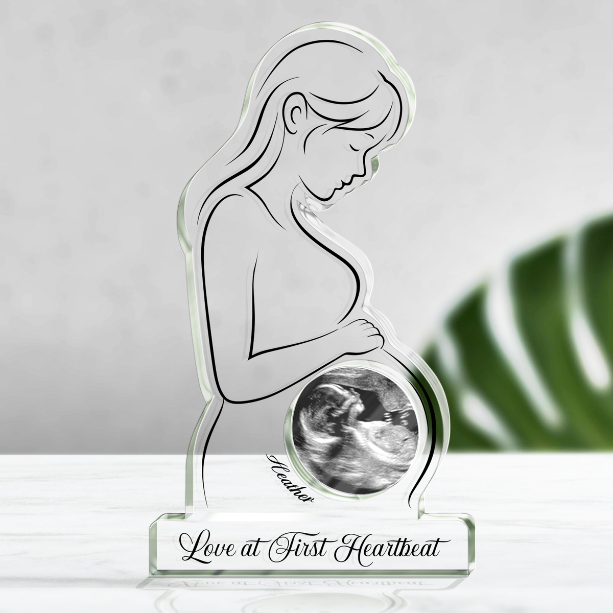 Personalized acrylic plaque for mom featuring a silhouette of a pregnant woman with a heartfelt message