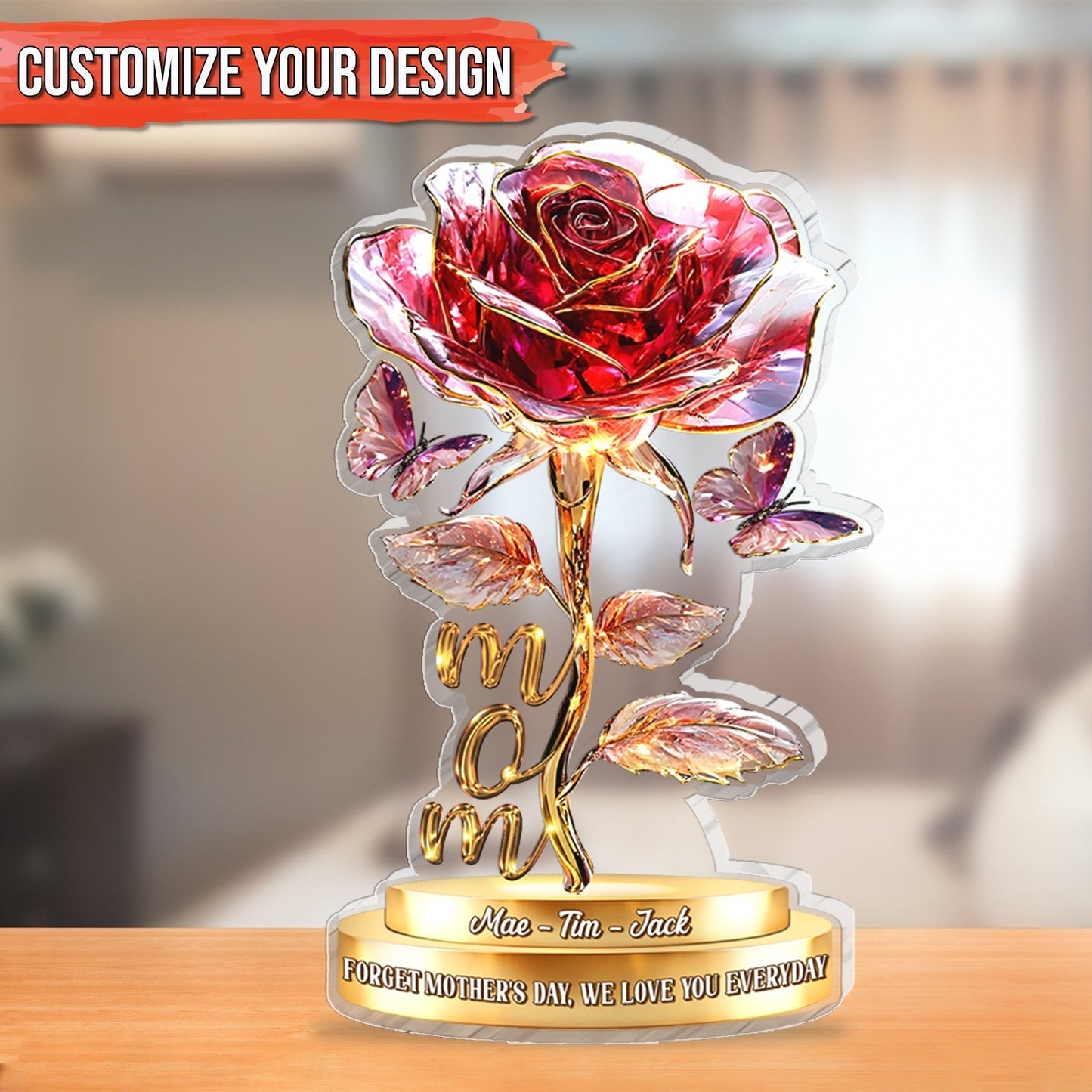 Personalized acrylic rose gift for mom with vibrant colors and custom design for Mother's Day