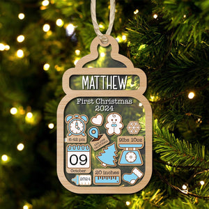 365Gifty personalized baby first Christmas ornament wooden baby bottle with birth details and name Matthew