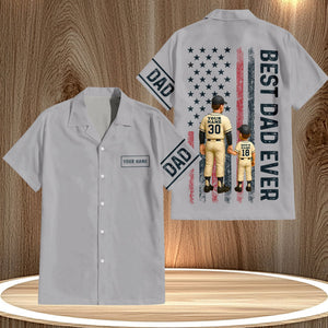 365Gifty personalized best dad ever shirt with custom name and baseball dad design on gray fabric