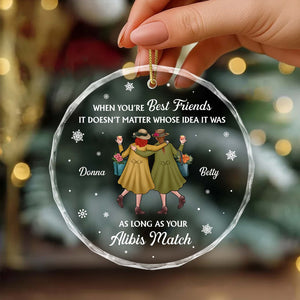 Personalized best friend Christmas ornament featuring two friends and a heartfelt quote