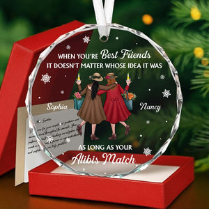 Personalized best friend Christmas ornament featuring two friends and a heartfelt message