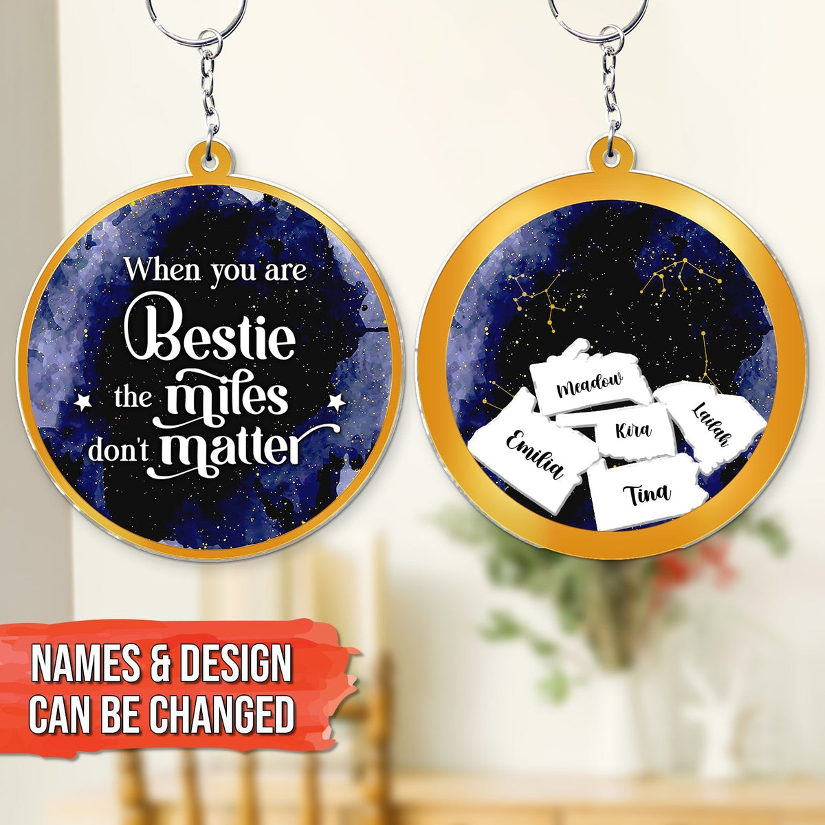 Personalized best friend keychain featuring a heartfelt message and customizable design options