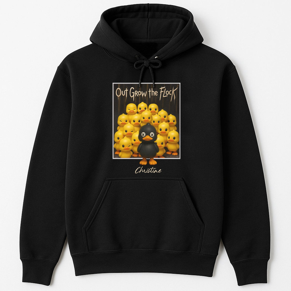 Personalized black duck shirt black hoodie with cartoon black duck and yellow ducks design