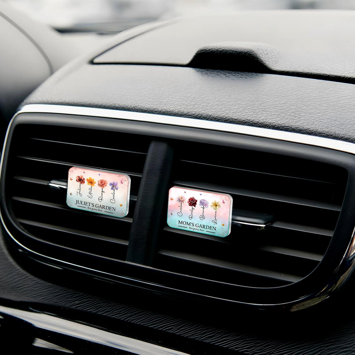 Personalized car vent clip with floral designs for custom air freshening in vehicles