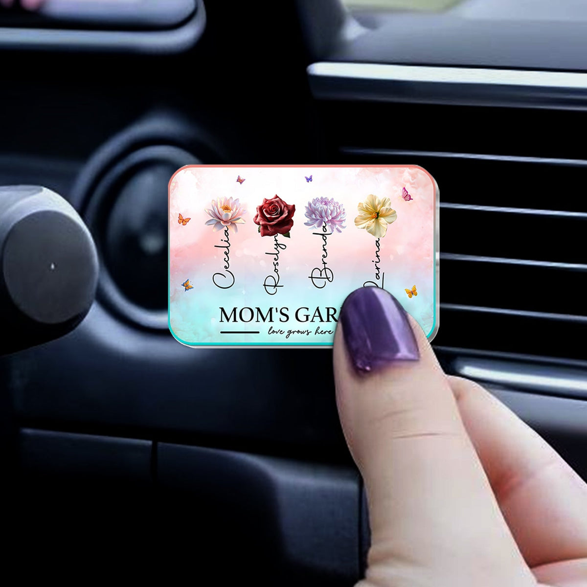 Personalized car vent clip with floral design and heartfelt message for a unique touch