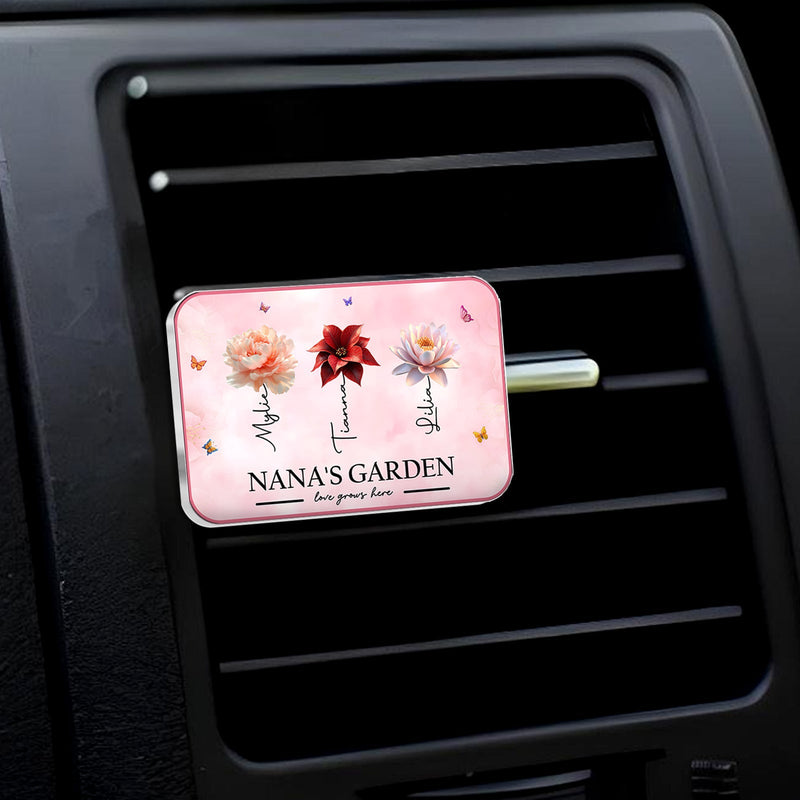 Personalized car vent clip with floral design and custom text for a unique gift