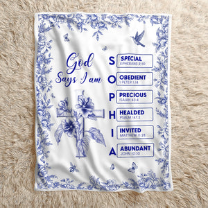 Personalized Christian blanket featuring floral design and inspirational verses for a cozy home decor