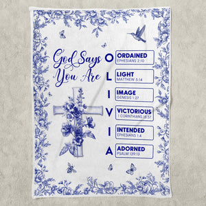 Personalized Christian blanket featuring floral design and inspirational messages for a unique home decor item