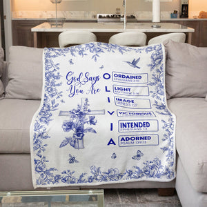 Cozy personalized Christian blanket with floral design and inspirational scripture verses for home decor