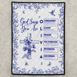 Personalized Christian blanket featuring floral design and inspirational Bible verses for a meaningful home decor