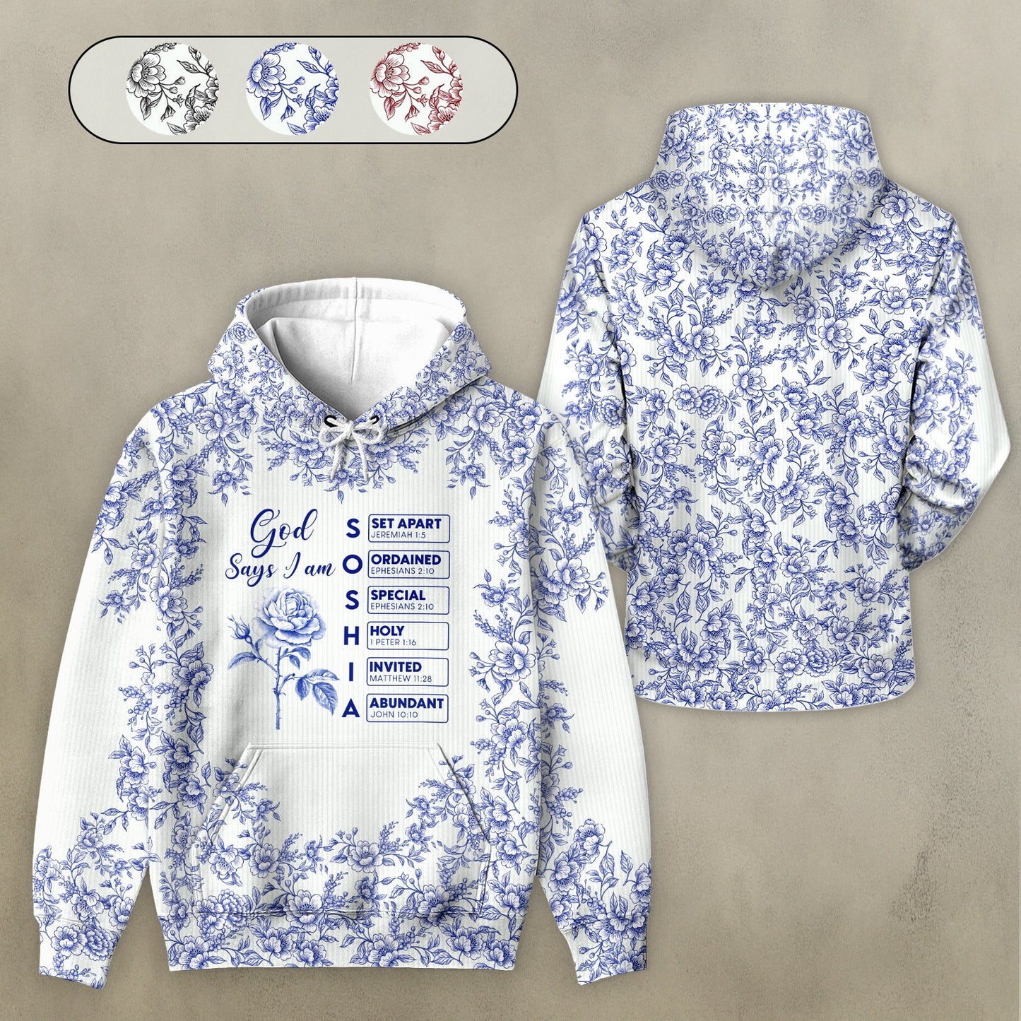 Personalized Christian hoodie with floral design featuring uplifting messages and a comfortable fit
