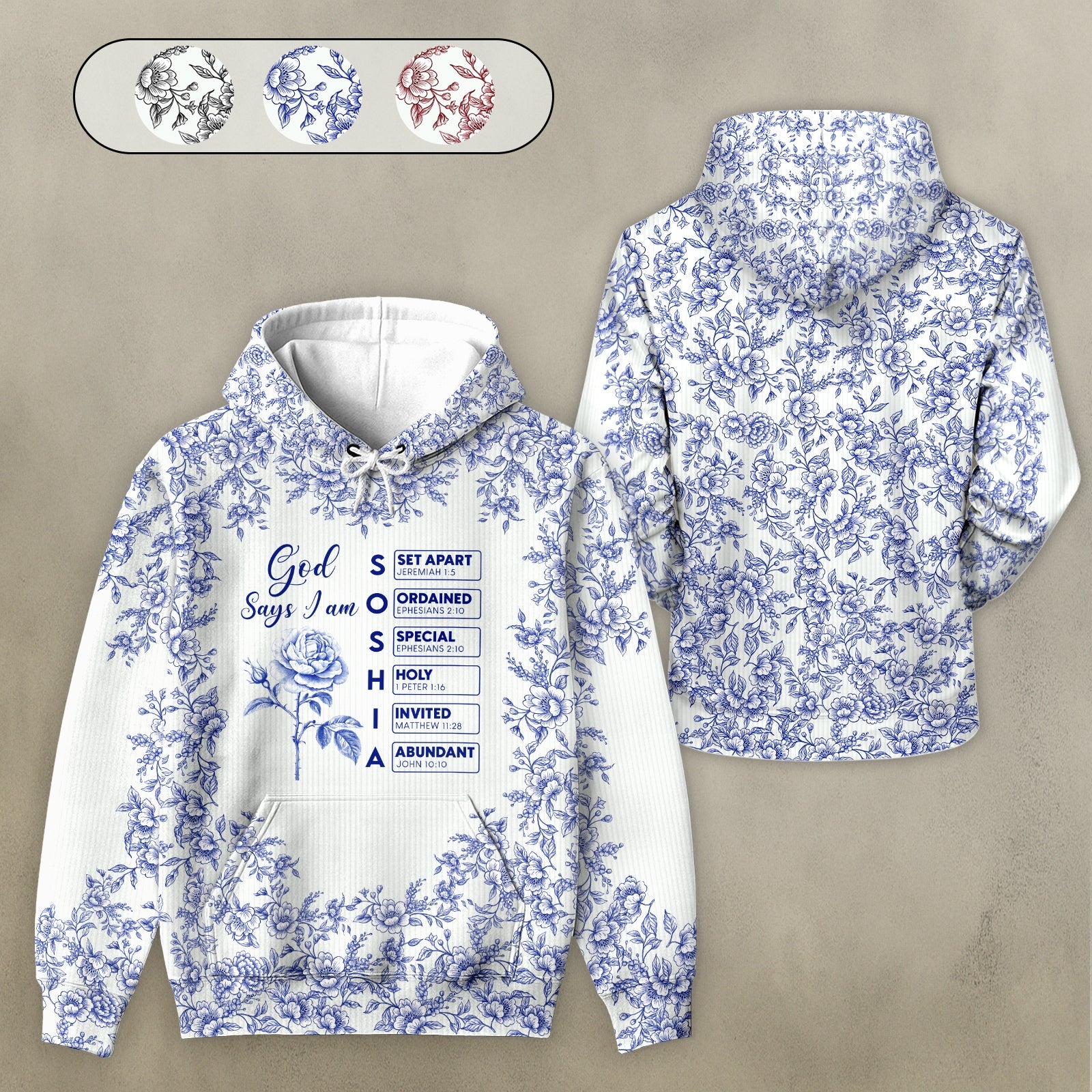 Personalized Christian hoodie with floral design featuring uplifting messages and a comfortable fit