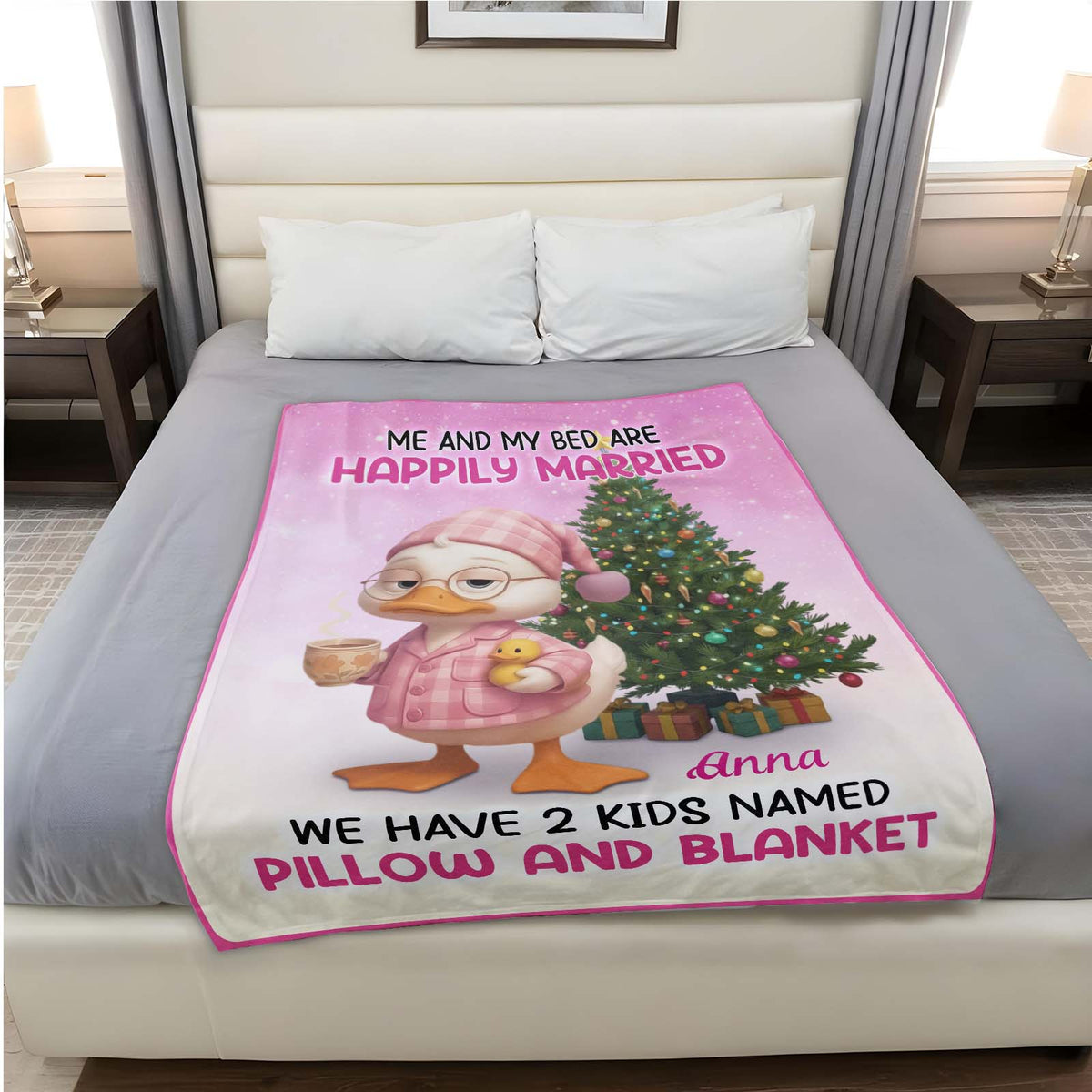 Personalized Christmas blanket featuring a fun design with a festive theme for home decor