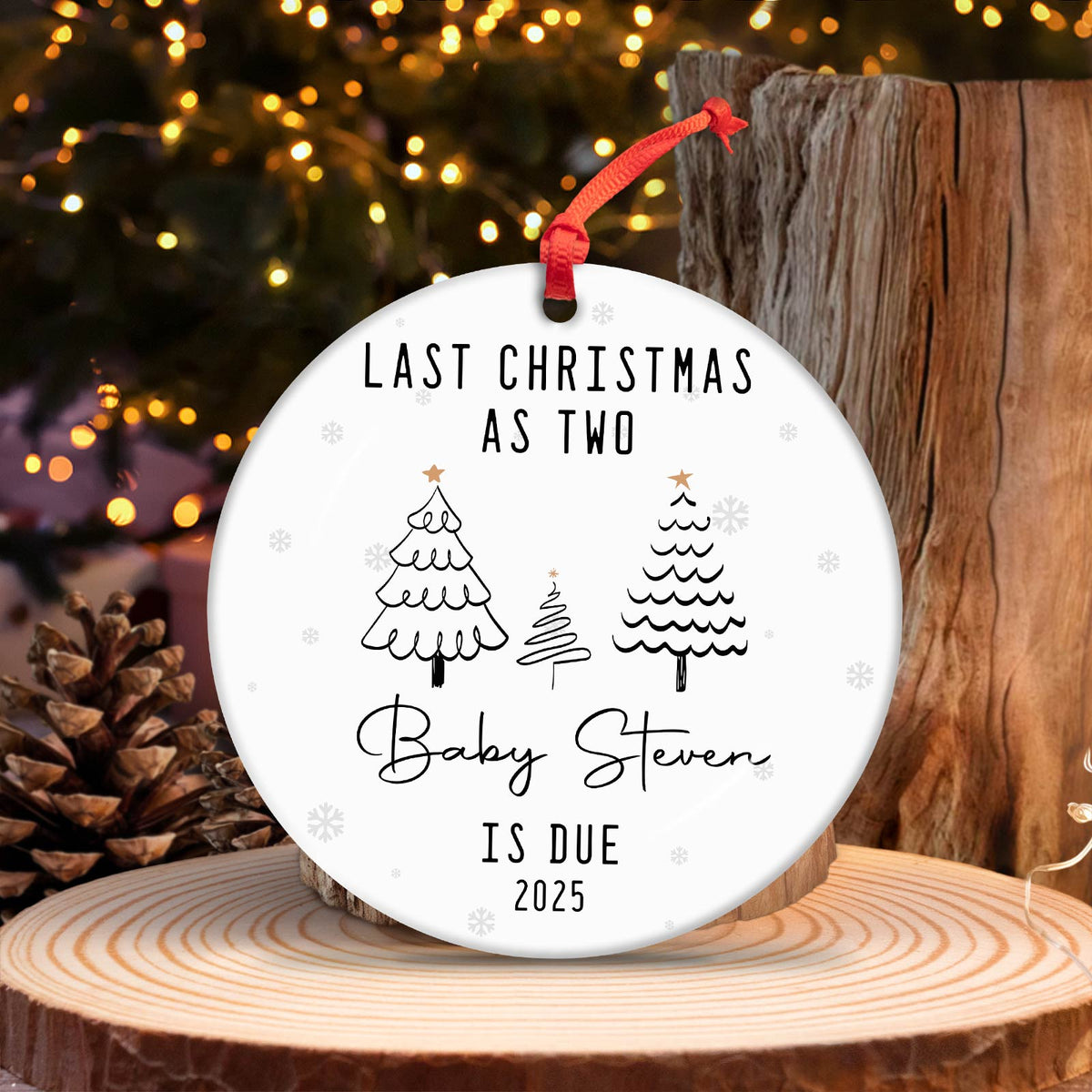 365Gifty personalized Christmas couple ornament with last Christmas as two design and custom baby name