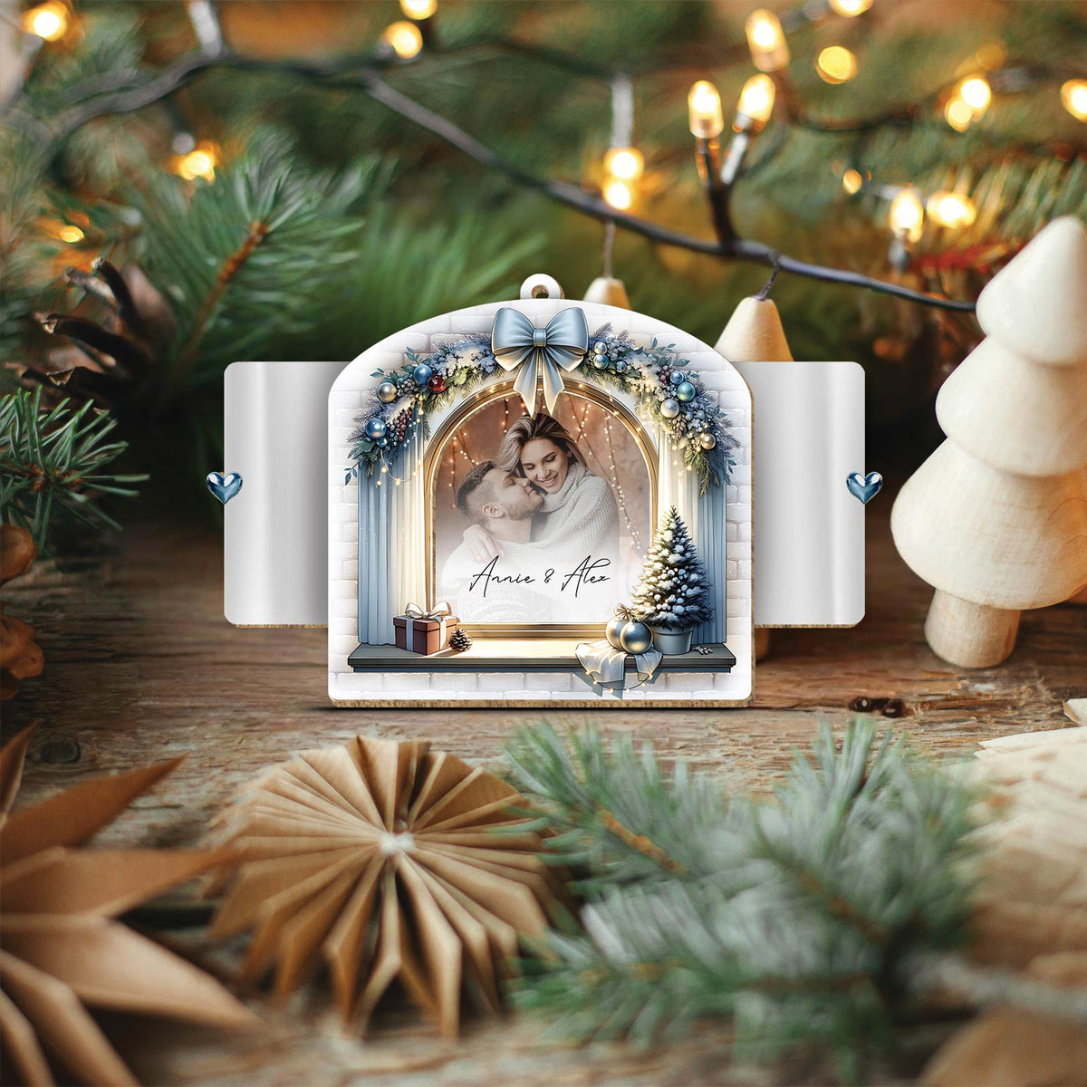 365Gifty personalized Christmas ornament with custom photo and names in festive holiday design