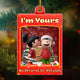 Personalized Christmas ornament for couples featuring cartoon characters with a festive design