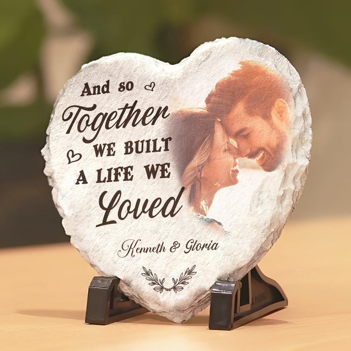 Personalized couple heart stone with romantic photo and inscription from 365Gifty