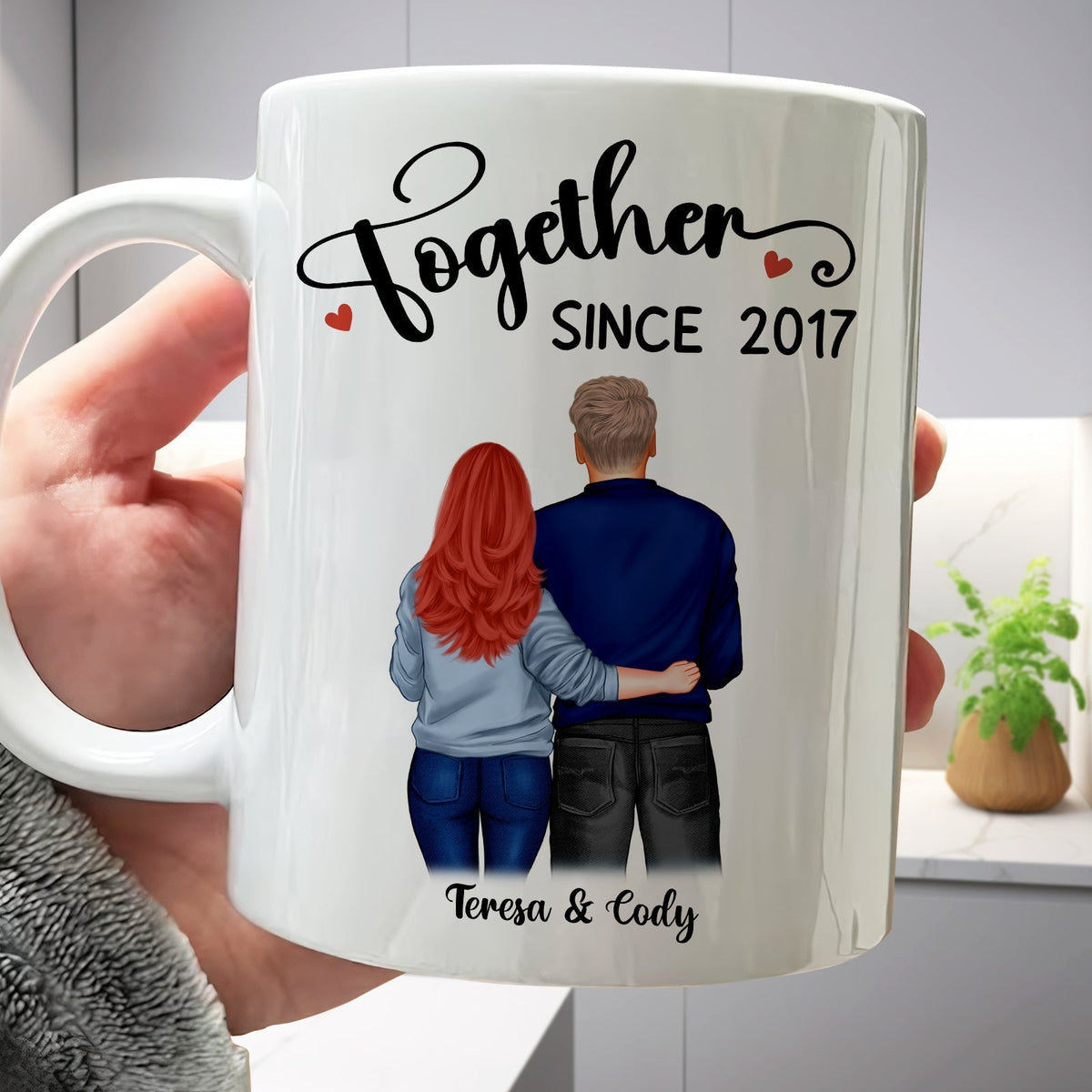365Gifty personalized couple mug with custom names and together since 2017 design