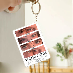 Personalized couple photo keychain featuring a custom design with the text We Got This