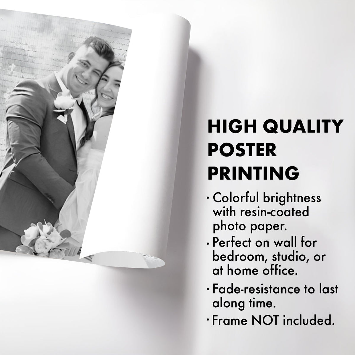 Personalized couple poster printed on high quality resin-coated photo paper with bright colors and fade resistance