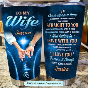 Personalized couple tumbler with romantic message and names for wife with starry night design