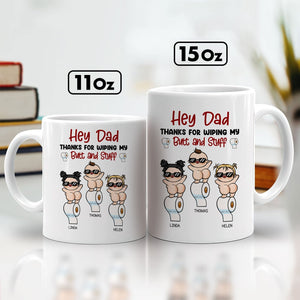 Personalized dad mug from kids featuring a humorous design with cartoon babies and a funny message