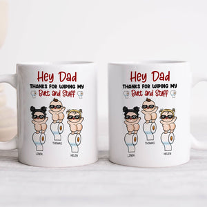 Funny personalized dad mug from kids featuring humorous cartoon characters and playful text