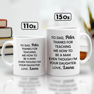 Personalized dad mug featuring a heartfelt message for fathers, available in 11oz and 15oz sizes