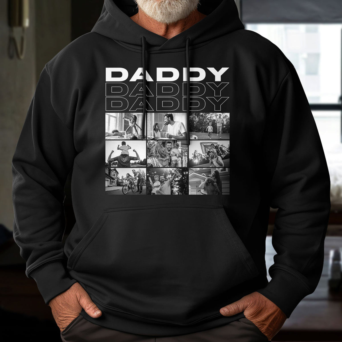 Black personalized daddy shirt hoodie with collage photo design and text Daddy from 365Gifty