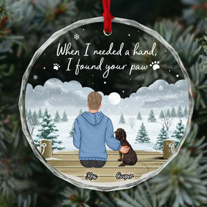 Personalized dog lover ornament featuring a heartfelt design with a person and dog in a snowy scene
