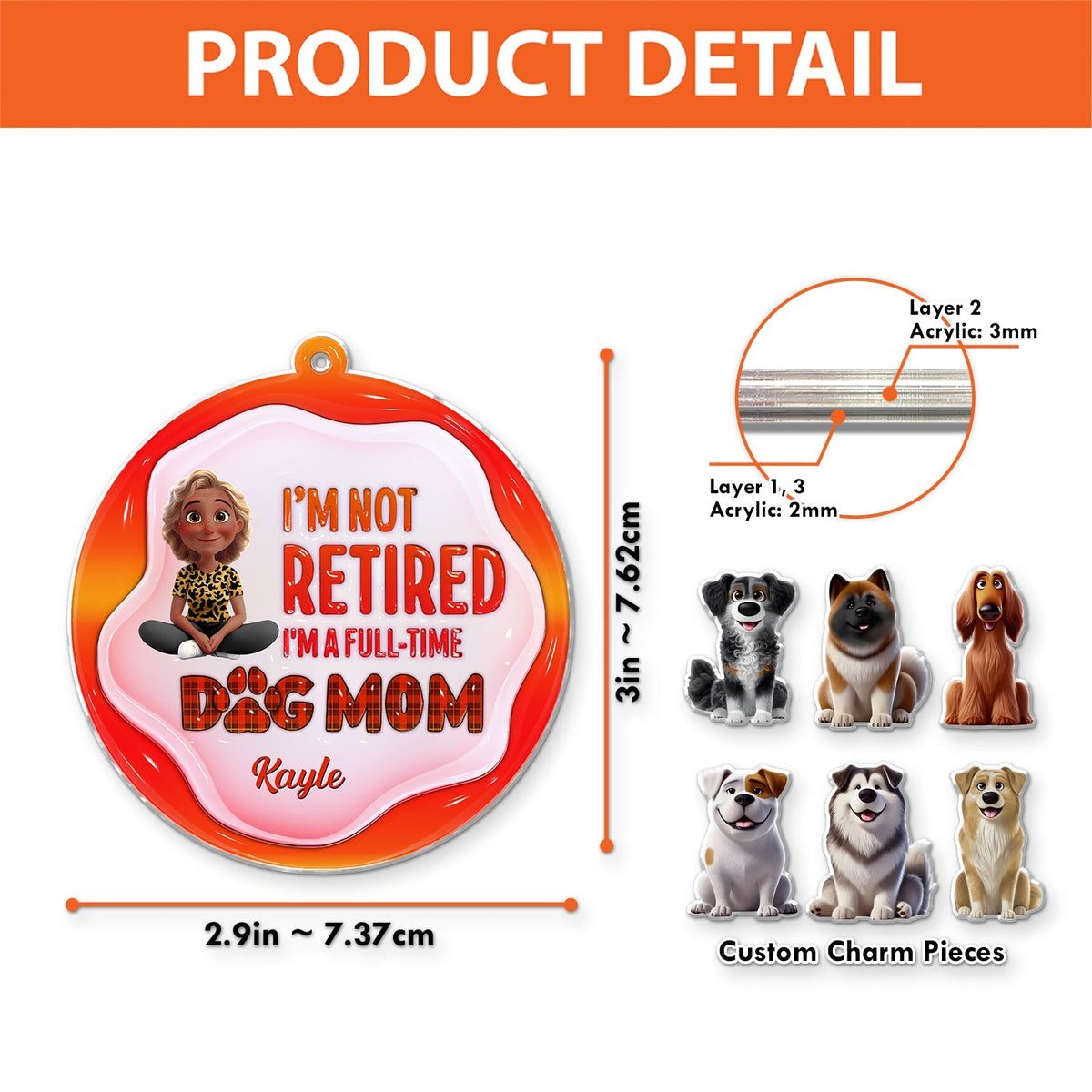 Personalized dog mom keychain featuring fun design with customizable dog charm options and bright colors