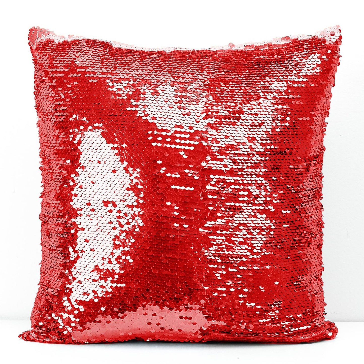 Red personalized dog mom sequin pillow with reversible sequins for a stylish touch