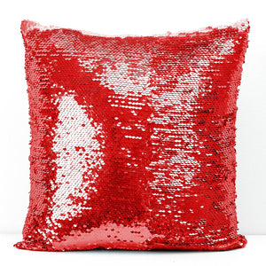 Red personalized dog mom sequin pillow with reversible sequins for a stylish touch