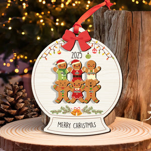 Personalized family Christmas ornament featuring gingerbread figures with names for holiday decor