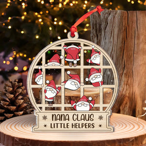 Personalized family Christmas ornament with Santa faces and names Nana Claus Little Helpers design