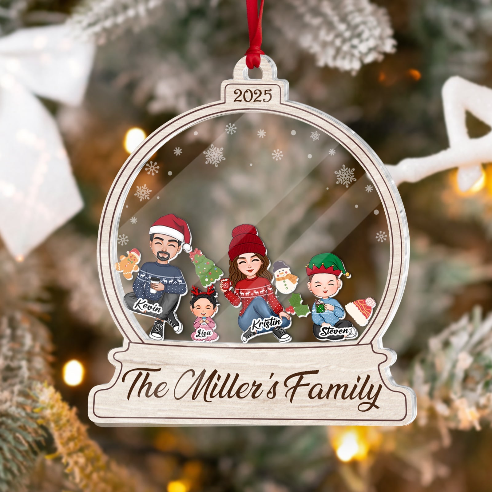 Personalized family Christmas ornament featuring the Miller family in a festive design for 2025