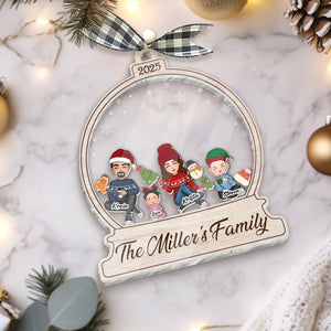 Personalized family Christmas ornament featuring cute family characters and 2025 date for holiday decor