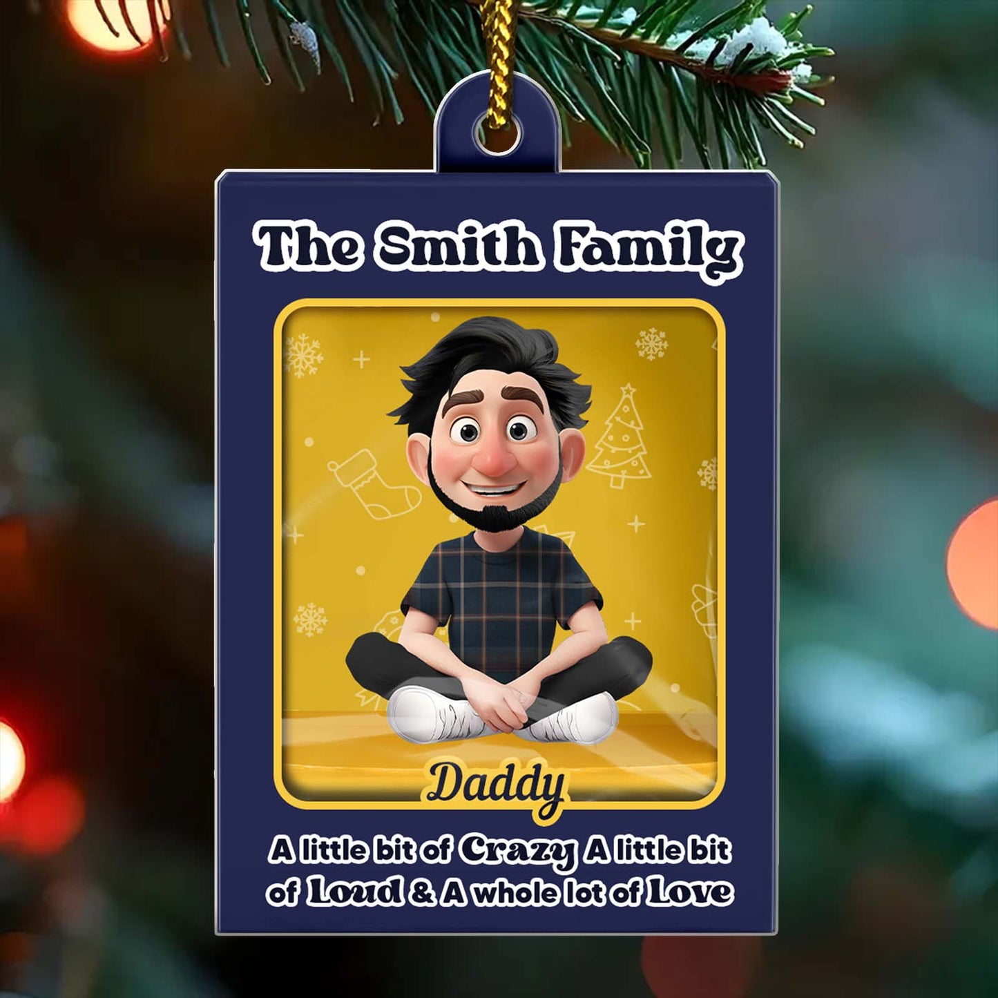 Personalized family Christmas ornament featuring a cartoon dad design for holiday decor