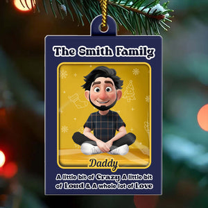 Personalized family Christmas ornament featuring a cartoon dad design for holiday decor