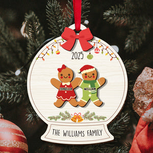 Personalized family Christmas ornament featuring gingerbread characters for The Williams Family 2025
