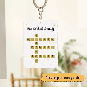 Personalized family keychain with custom names in a puzzle design for unique family gifts
