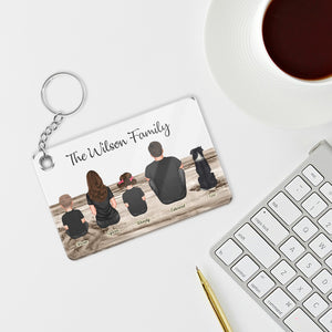 Personalized family keychain featuring the Wilson family and their dog on a beach background