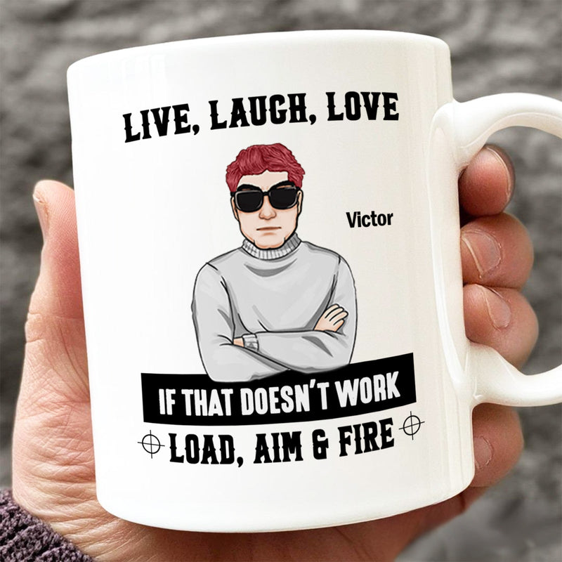 Personalized family mug featuring a humorous design with a character and motivational quote
