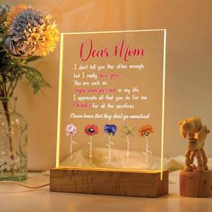Personalized flower LED light for mom with heartfelt message and colorful flower designs