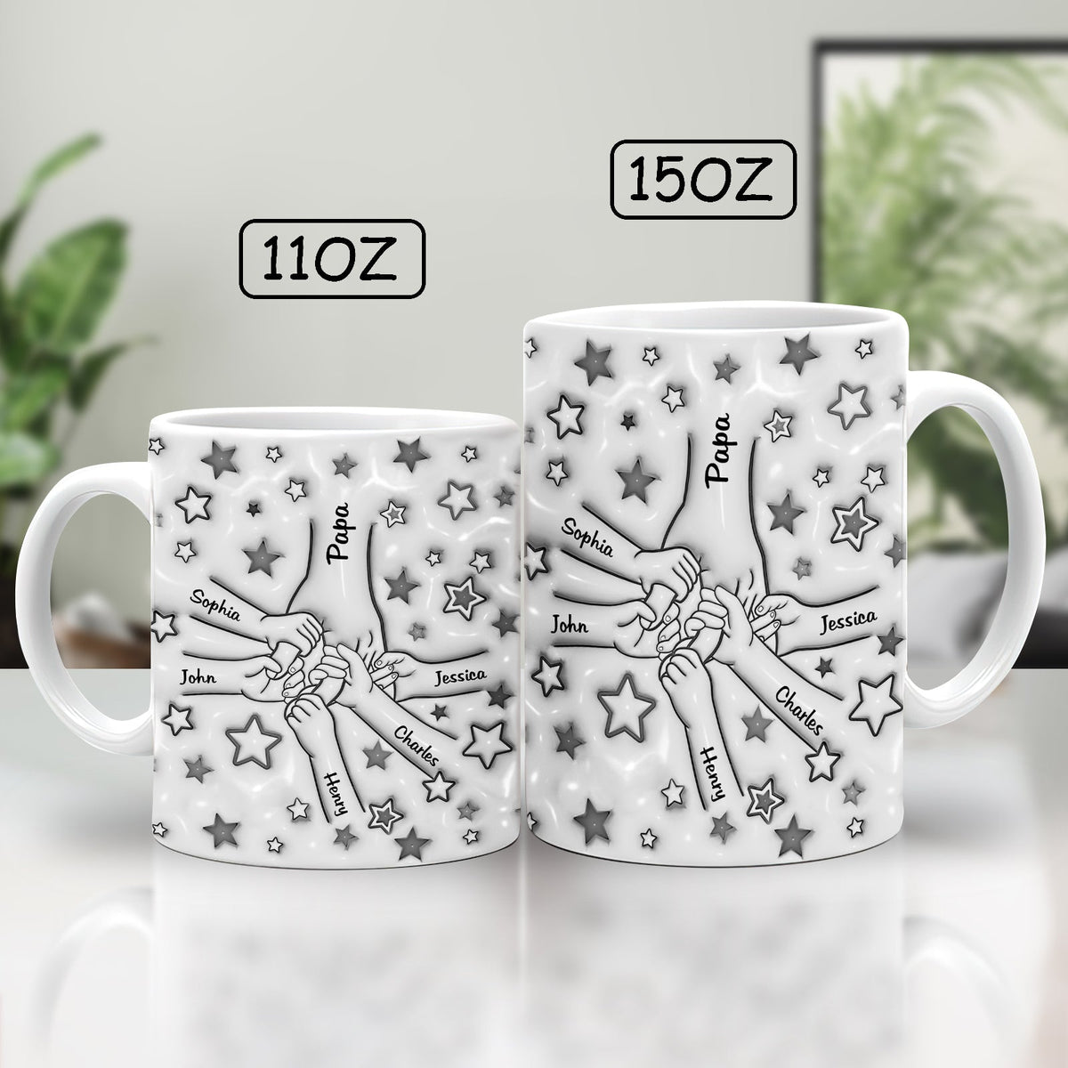 Personalized gifts for dads featuring unique coffee mugs with custom names and playful star design