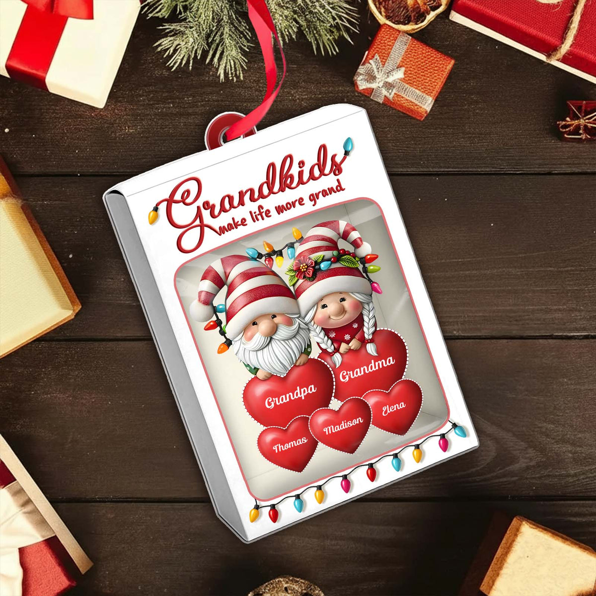 Personalized grandkids toy box featuring festive design with Grandpa and Grandma caricatures