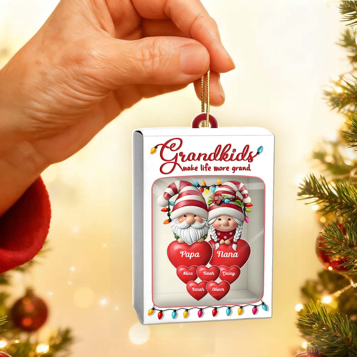 Personalized grandkids toy box ornament with charming grandparents design for holiday decor