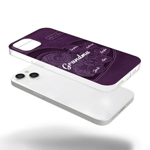 Personalized grandma phone case in purple with names engraved for a custom touch